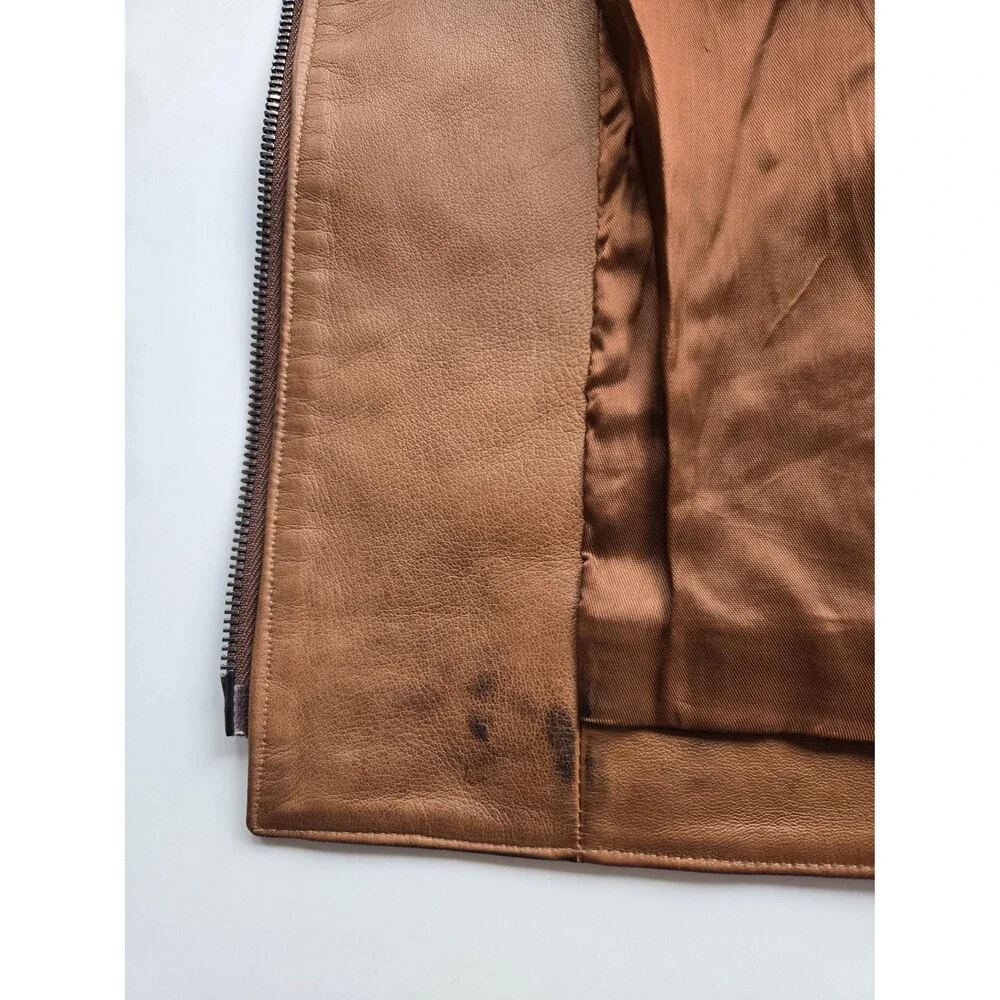 Vintage Italy-made atelier rust brown nappa leather café racer jacket - mens XL‎